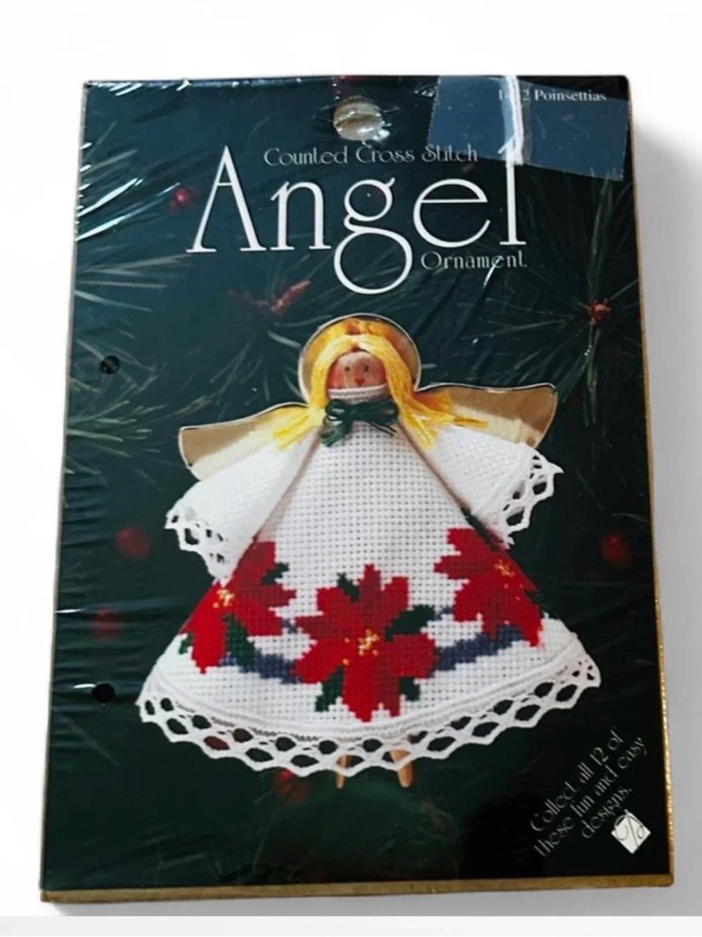 Angel Counted Cross Stitch Ornament Kit with Red Poinsettia Design